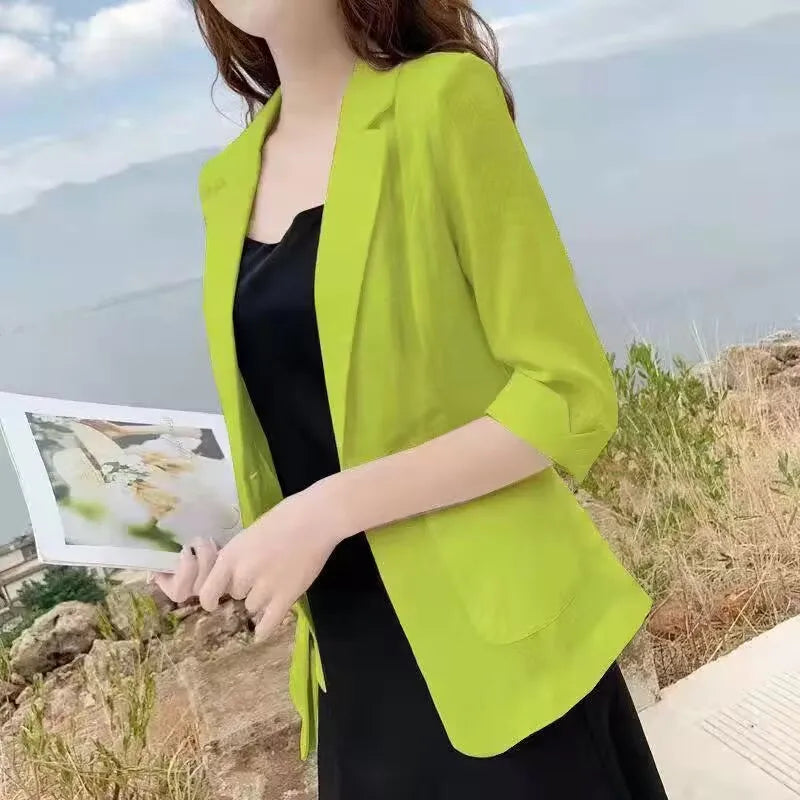 Fashion Women's Jacket Solid Color Yellow Black Cotton Fabric Loose Oversize Coat New Spring Summer Jackets 2023 OL Women's Suit