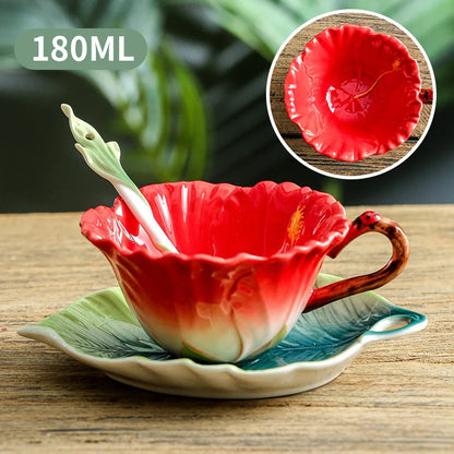 200ml Ceramic Coffee Cup Saucer Flower Type Mug Exquisite Afternoon Tea Latte Coffee Cup Home Breakfast Milk Mug Birthday Gifts