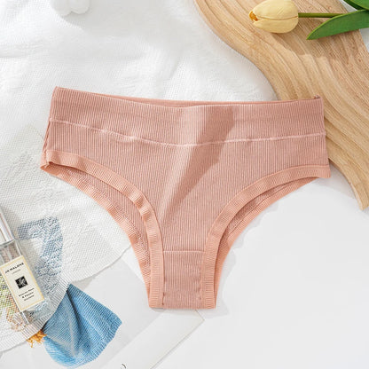 100% cotton women's underwear elastic panty antibacterial thong mid waist solid color briefs