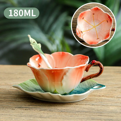 200ml Ceramic Coffee Cup Saucer Flower Type Mug Exquisite Afternoon Tea Latte Coffee Cup Home Breakfast Milk Mug Birthday Gifts