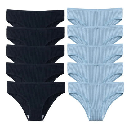 10Pcs/Pack 100% Cotton Women's Panties Comfortable Sexy Underwear Solid Color Stripe Briefs Simple Sports Underpants