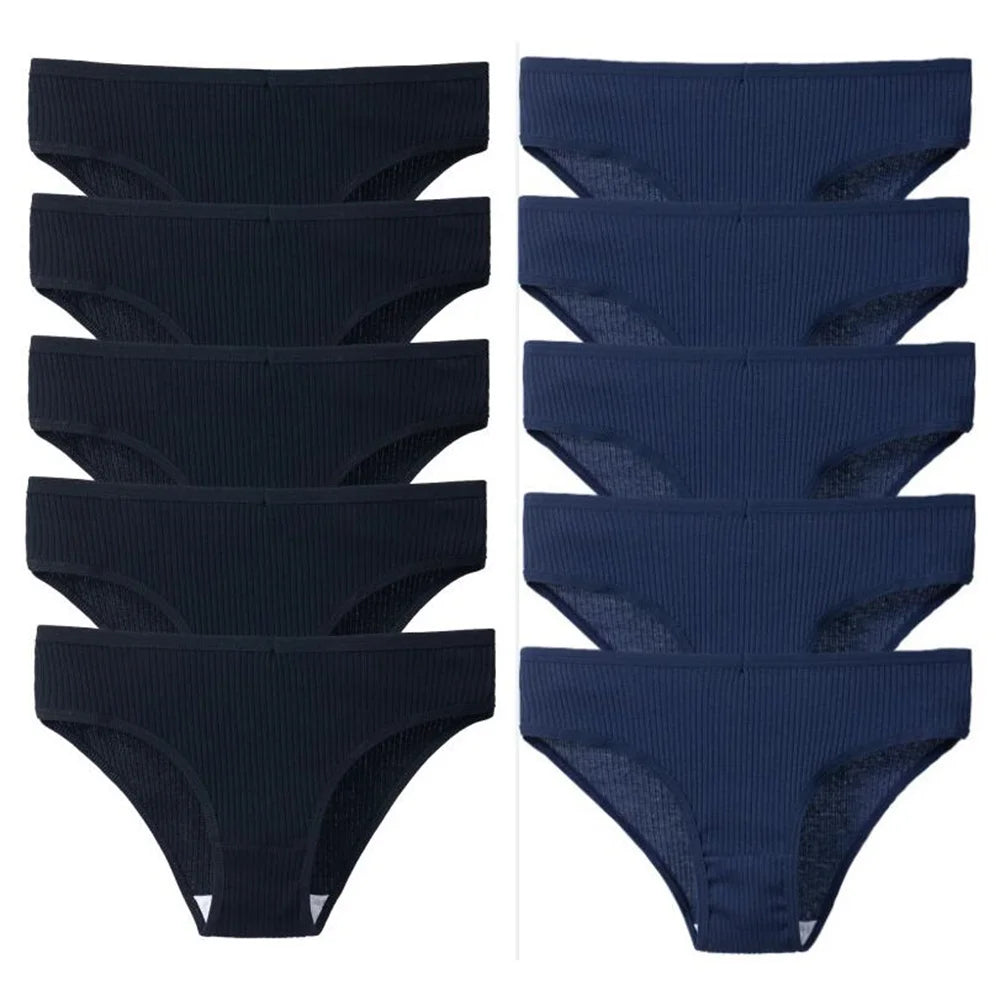 10Pcs/Pack 100% Cotton Women's Panties Comfortable Sexy Underwear Solid Color Stripe Briefs Simple Sports Underpants