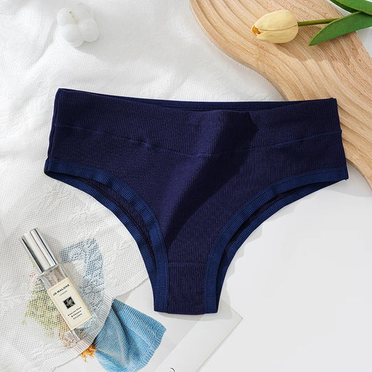 100% cotton women's underwear elastic panty antibacterial thong mid waist solid color briefs