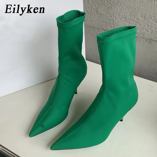 Eilyken New Spring Autumn Stretch Fabric Women Ankle Boots Sexy Pointed Toe High Heels Fashion Female Socks Pumps Shoes