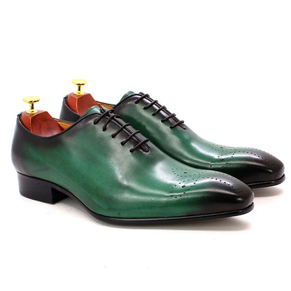 FELIX CHU Mens Oxford Genuine Leather Shoes Whole Cut Fashion Pointed Toe Lace-up Formal Business Wedding Dress Shoes for men