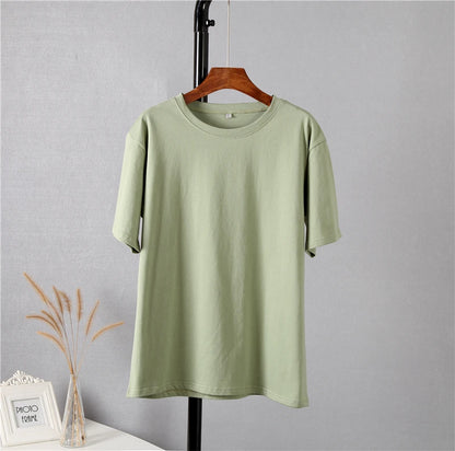 Hirsionsan Basic Cotton T Shirt Women Summer New Loose Solid Tees 19 Color Casual Loose Tshirt Oversized O Neck Female Tops