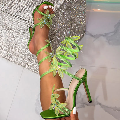 Eilyken Fashion Sexy Peep Toe Crystal Butterfly-knot Ankle Strap Sandals Woman Stiletto High Heels Banquet Party Pumps Shoes