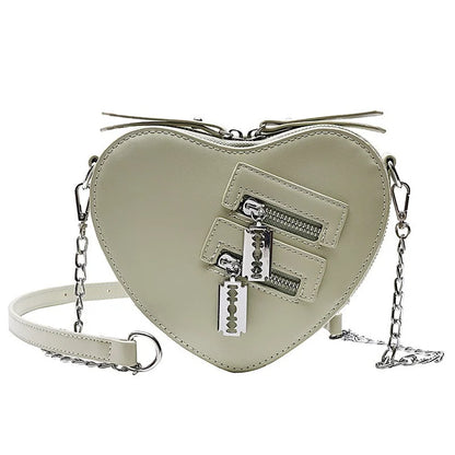 Gothic Heart Blade Zipper Chain Crossbody Bags for Women Girl Casual Shoulder Purses Handbags Techwear Summer Wallet Goth