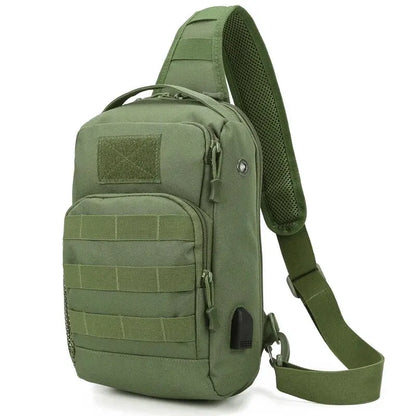 Tactical Shoulder Bag Molle Shoulder Backpacks Sling Daypack Backpack with USB Charging Port Chest Fishing Camping Fanny Pack