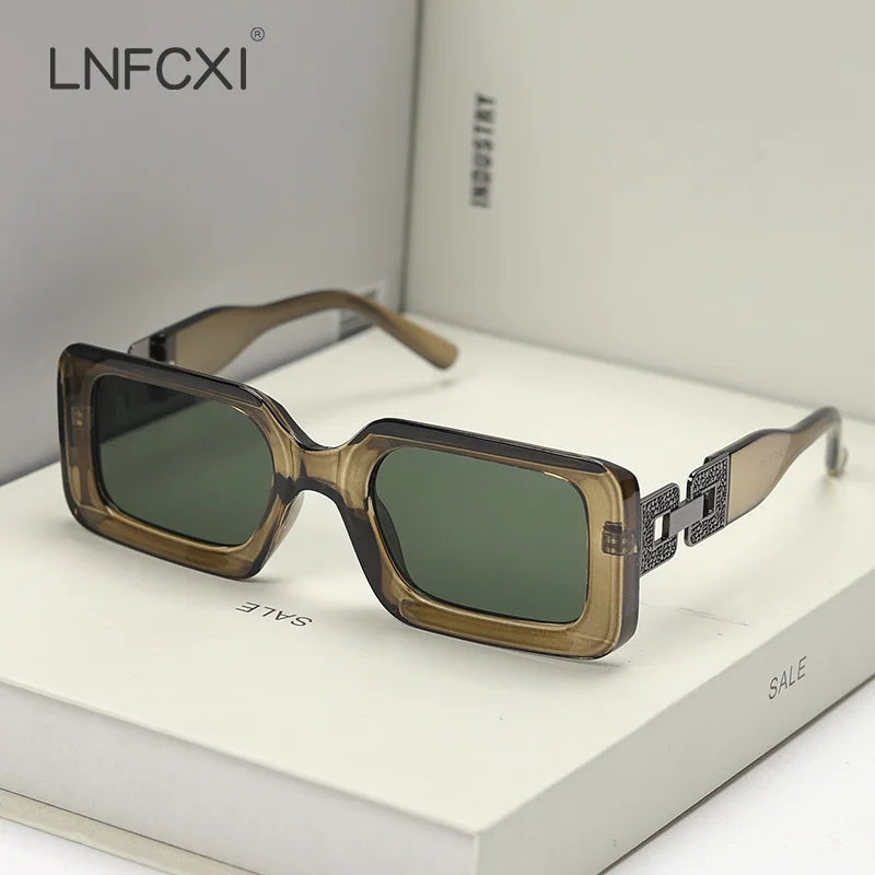 LNFCXI Retro Square Female Male Top Sunglasses Women Brand Designer Trend Pink Diamond Connecting Frame Legs Sun Glasses Men