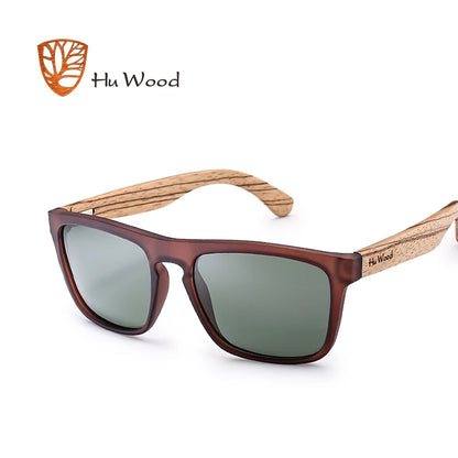 HU WOOD Sunglasses for Men Zebra Wood Polarized Sun glasses Rectangle Lenses Driving UV400 Protection Eyewear Wooden GR8002