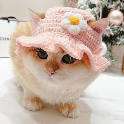 Cute Refined Cat Hat Elastic Autumn Winter Pet Hat Puppy Kittens Knitted Hat Party Photo Shoot Props Decoration Cat Accessories