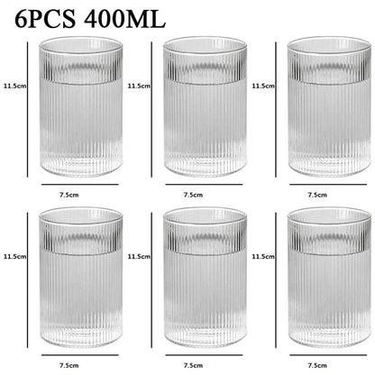 1/3/6PCS Japanese Striped Heat-Resistant Glass Transparent Water Cup Home Net Celebrity Ins Drinking Juice Cup Wine Glasses