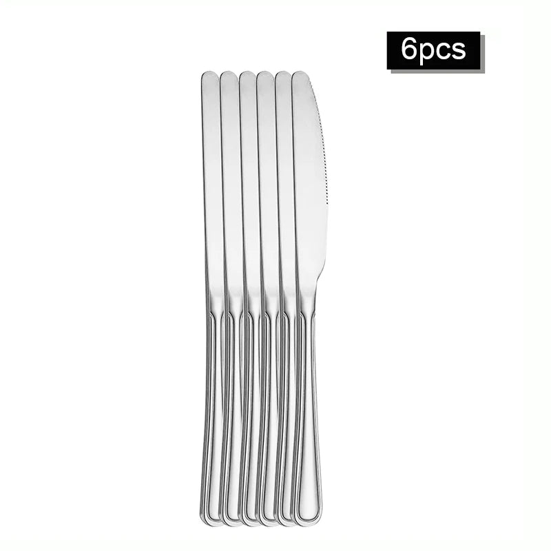 6/30pcs Stainless steel cutlery set steak knife and fork dessert fork and spoon high-end suitable for restaurants and hotels