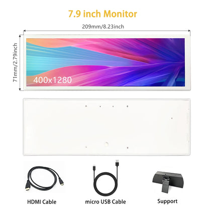 LESOWN 11.3 8.8 7.9 inch Long Bar Monitor IPS 1920x480 White USB HDMI-Compatible mini Strip LCD Screen Display with Support