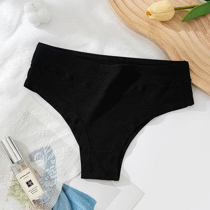 100% cotton women's underwear elastic panty antibacterial thong mid waist solid color briefs