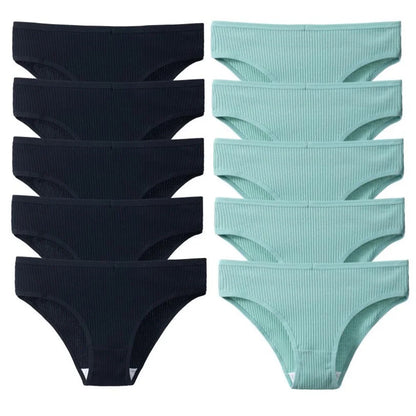 10Pcs/Pack 100% Cotton Women's Panties Comfortable Sexy Underwear Solid Color Stripe Briefs Simple Sports Underpants