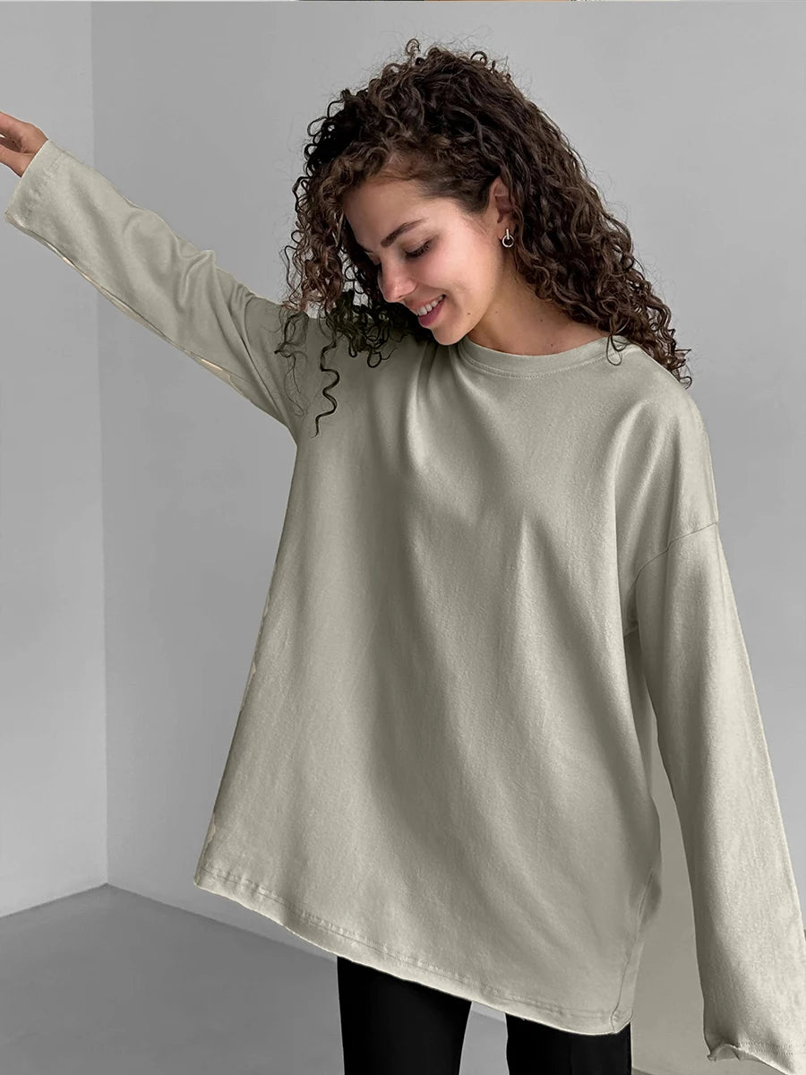 Hirsionsan Basic O-neck 100% Cotton T Shirt Women Loose Oversized Pullover Chic Cusual Tees Female Tops Girl Clothing 11 Colors