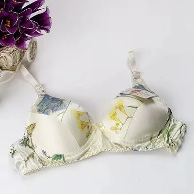 Hot-Selling 100% Mulberry silk bra underwear double faced silk print summer bra