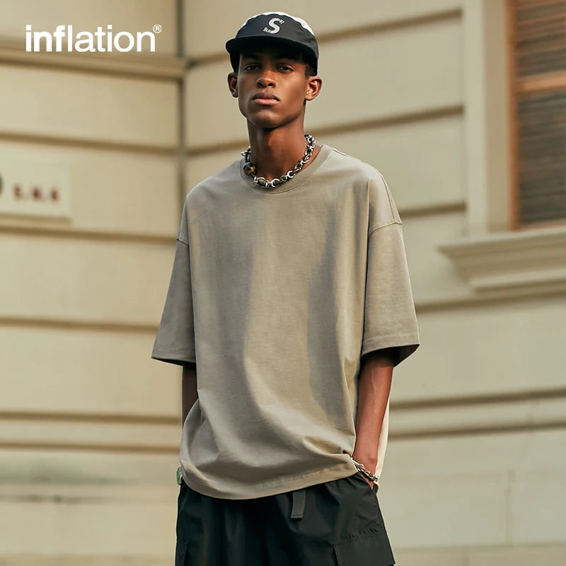 INFLATION Soft Touch 100% Cotton Blank T Shirt Men 265gsm Heavy Weight Oversized TShirt Unisex Hip Hop Tees