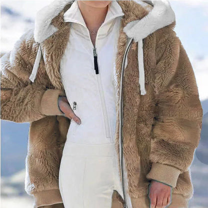 Winter Fashion Women's Coat New Casual Hooded Zipper Ladies Clothes Cashmere Women Fleece Jacket Solid Color Ladies Coats