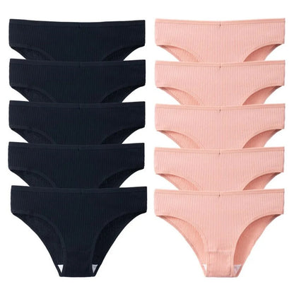 10Pcs/Pack 100% Cotton Women's Panties Comfortable Sexy Underwear Solid Color Stripe Briefs Simple Sports Underpants