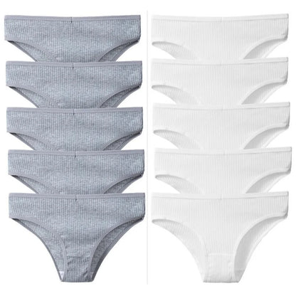 10Pcs/Pack 100% Cotton Women's Panties Comfortable Sexy Underwear Solid Color Stripe Briefs Simple Sports Underpants