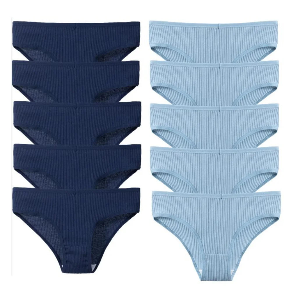 10Pcs/Pack 100% Cotton Women's Panties Comfortable Sexy Underwear Solid Color Stripe Briefs Simple Sports Underpants