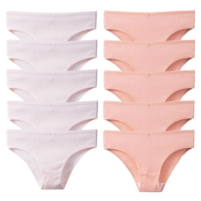 10Pcs/Pack 100% Cotton Women's Panties Comfortable Sexy Underwear Solid Color Stripe Briefs Simple Sports Underpants