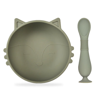 BPA Free 2Pcs/1Set Silicone Baby Feeding Bowl Silicone Dishes for Baby Tableware Waterproof Spoon Non-Slip Crockery Bowl