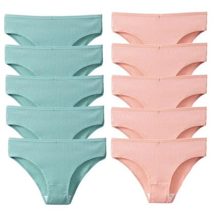 10Pcs/Pack 100% Cotton Women's Panties Comfortable Sexy Underwear Solid Color Stripe Briefs Simple Sports Underpants