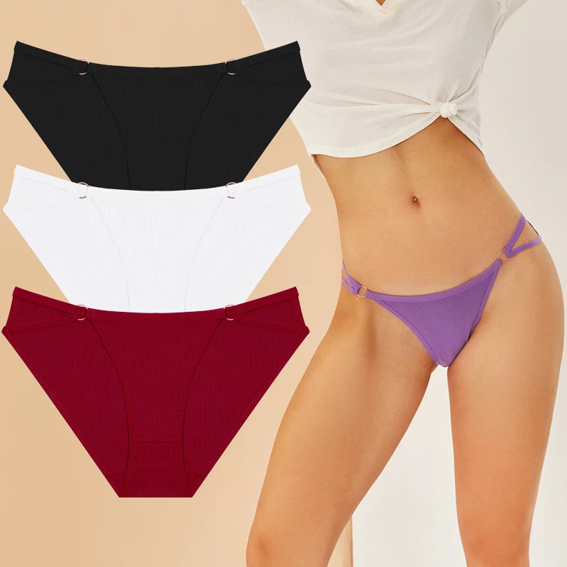 3PCS Cotton Panties For Women Sexy Low Rise Briefs Solid Color Underwear Female Breathable Intimates Lingerie Soft Underpants