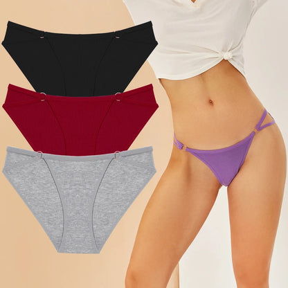 3PCS Cotton Panties For Women Sexy Low Rise Briefs Solid Color Underwear Female Breathable Intimates Lingerie Soft Underpants