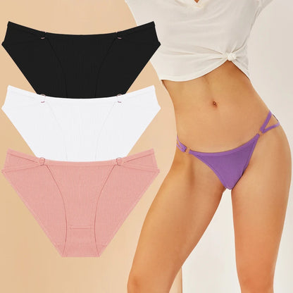 3PCS Cotton Panties For Women Sexy Low Rise Briefs Solid Color Underwear Female Breathable Intimates Lingerie Soft Underpants