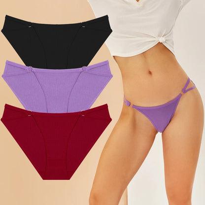 3PCS Cotton Panties For Women Sexy Low Rise Briefs Solid Color Underwear Female Breathable Intimates Lingerie Soft Underpants