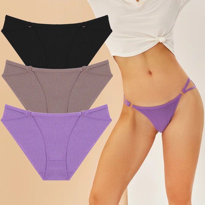 3PCS Cotton Panties For Women Sexy Low Rise Briefs Solid Color Underwear Female Breathable Intimates Lingerie Soft Underpants