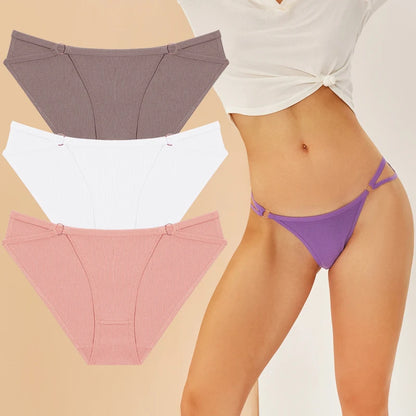 3PCS Cotton Panties For Women Sexy Low Rise Briefs Solid Color Underwear Female Breathable Intimates Lingerie Soft Underpants