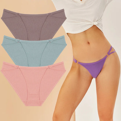 3PCS Cotton Panties For Women Sexy Low Rise Briefs Solid Color Underwear Female Breathable Intimates Lingerie Soft Underpants