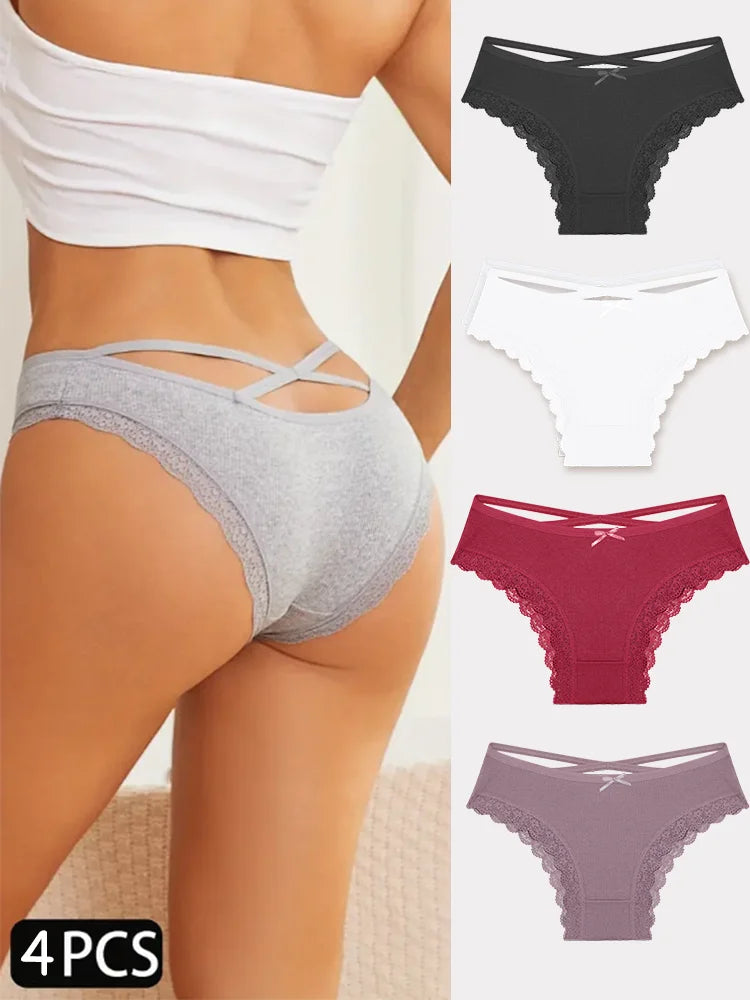 4PCS Women's Cotton Briefs Sexy Female Underpants Elasticity Comfortable Underwear Panties Lingerie S-XL Solid Color Intimate