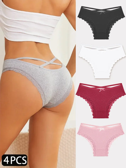 4PCS Women's Cotton Briefs Sexy Female Underpants Elasticity Comfortable Underwear Panties Lingerie S-XL Solid Color Intimate