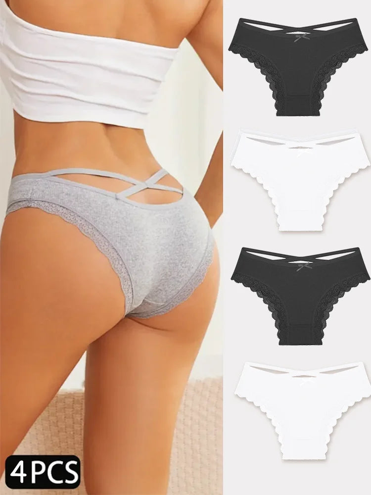 4PCS Women's Cotton Briefs Sexy Female Underpants Elasticity Comfortable Underwear Panties Lingerie S-XL Solid Color Intimate