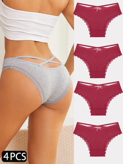 4PCS Women's Cotton Briefs Sexy Female Underpants Elasticity Comfortable Underwear Panties Lingerie S-XL Solid Color Intimate