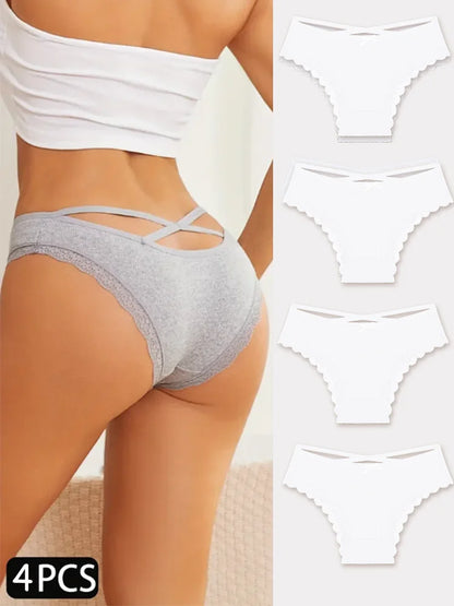 4PCS Women's Cotton Briefs Sexy Female Underpants Elasticity Comfortable Underwear Panties Lingerie S-XL Solid Color Intimate