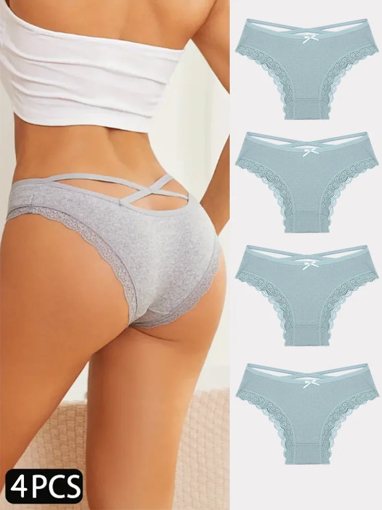 4PCS Women's Cotton Briefs Sexy Female Underpants Elasticity Comfortable Underwear Panties Lingerie S-XL Solid Color Intimate