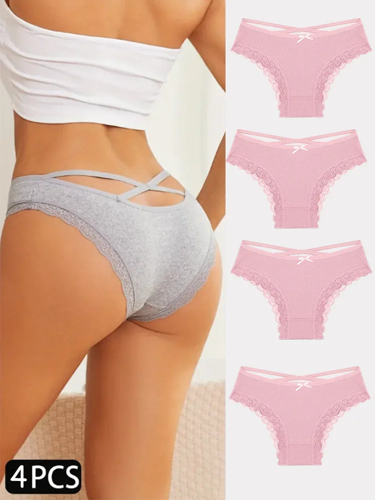 4PCS Women's Cotton Briefs Sexy Female Underpants Elasticity Comfortable Underwear Panties Lingerie S-XL Solid Color Intimate