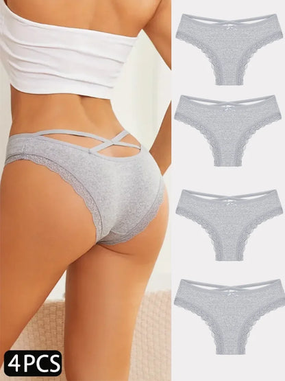 4PCS Women's Cotton Briefs Sexy Female Underpants Elasticity Comfortable Underwear Panties Lingerie S-XL Solid Color Intimate