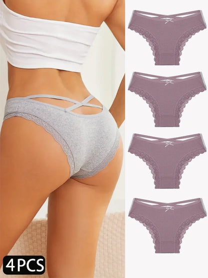 4PCS Women's Cotton Briefs Sexy Female Underpants Elasticity Comfortable Underwear Panties Lingerie S-XL Solid Color Intimate