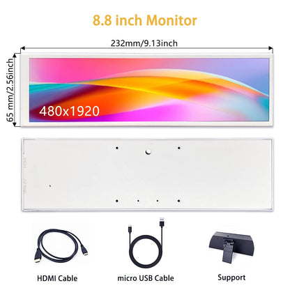 LESOWN 11.3 8.8 7.9 inch Long Bar Monitor IPS 1920x480 White USB HDMI-Compatible mini Strip LCD Screen Display with Support