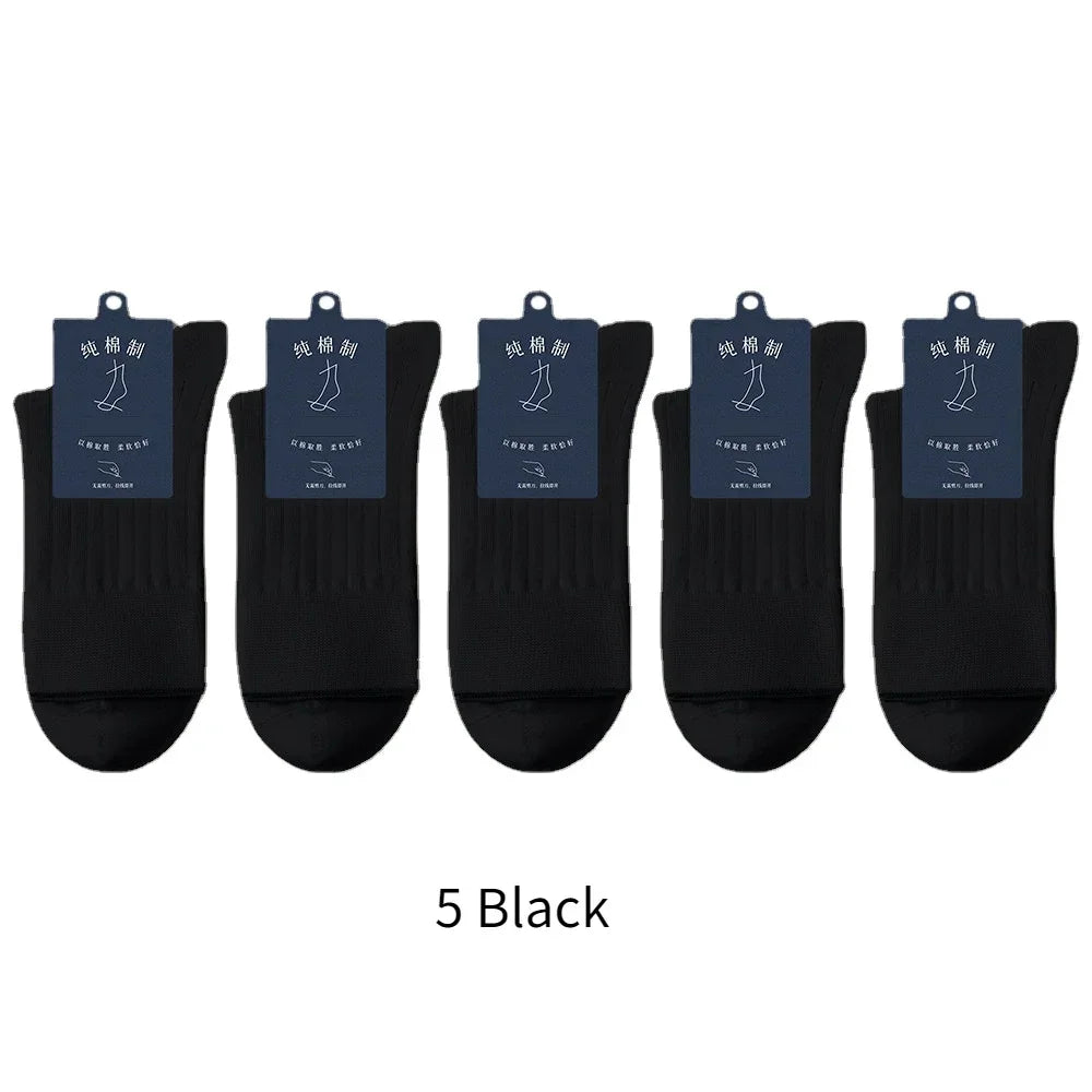 95% Pure Cotton Socks Men Business Dress Anti-bacterial Long Socks Soft Breathable Spring Summer Tube Casual Sock 5Pairs/Lot