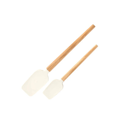 2Pcs/Set White Silicone Cream Spatula Non-stick Pastry Blenders Wood Handle Chocolate Butter Baking Scraper Kitchen Cake Mixer